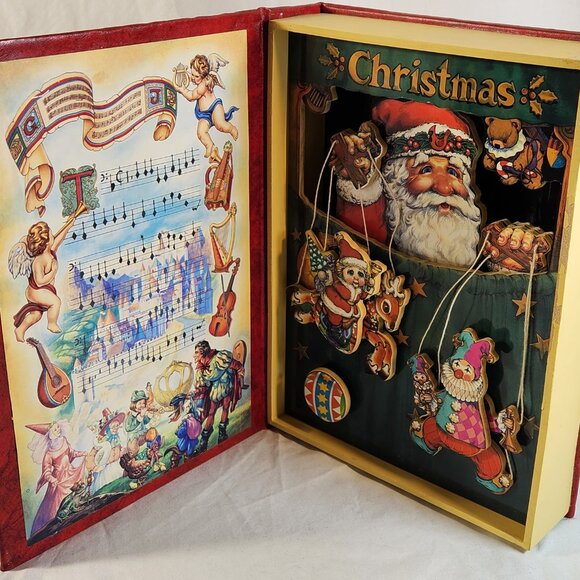 World Bazaar Musical Wooden Book Box Here Comes Santa Claus w/ Puppets see Video - Picture 13 of 13